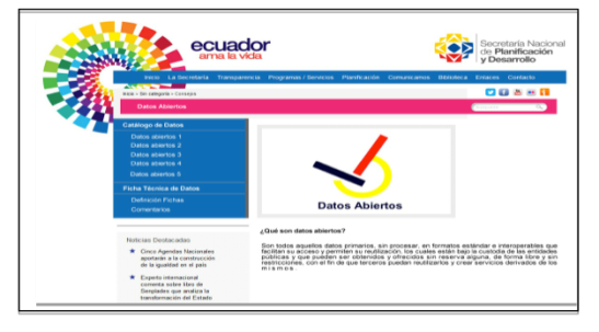 Figura 5(1/2): Ejemplo de página web de datos abiertos en una institución - (c) Secretaría Nacional de la Administración Pública de Ecuador 
